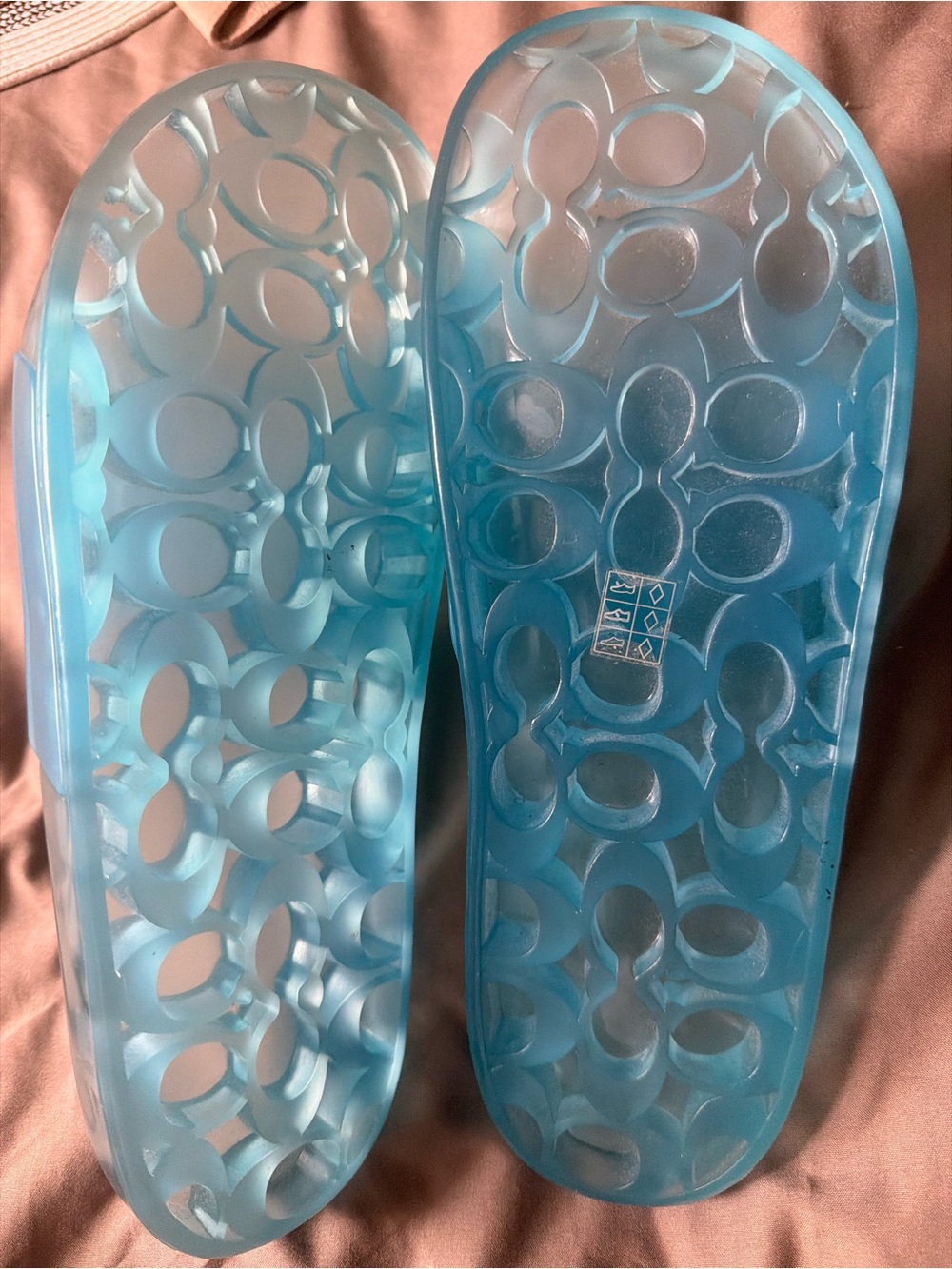 Coach Light Blue PVC Slide Sandals with Logo Strap - Picture 4 of 5